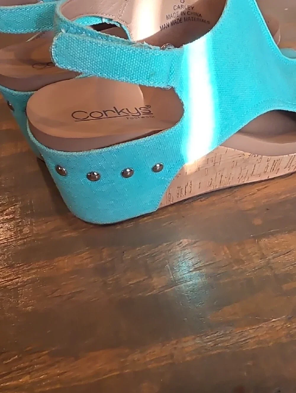 Corkys Turquoise Canvas Slingback Wedge Sandals